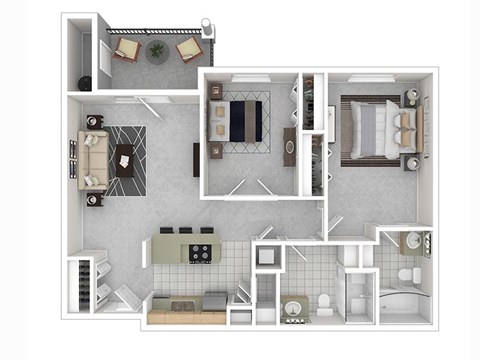 A floor plan of a small apartment with a kitchen, living room, and bathroom.